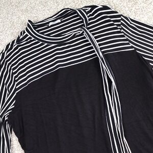 In'Voland Womens 22W Striped Tie Neck Long Sleeve Blouse Black White Colorblock